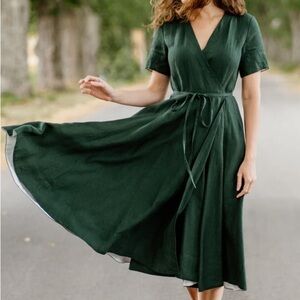 Son De Flor Green short sleeve wrap dress